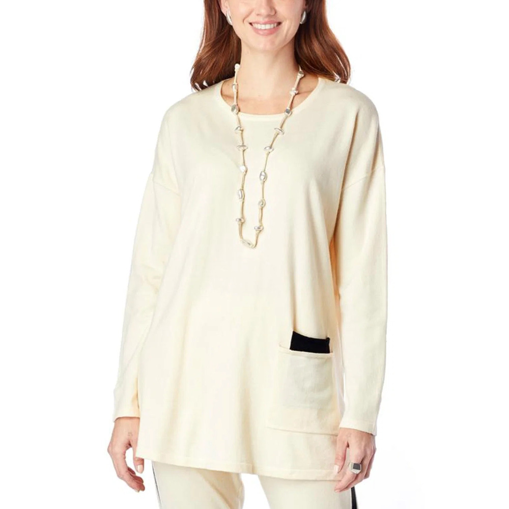 WynneLayers Soft Knit Sweater with Contrast Pocket Ecru - Petite